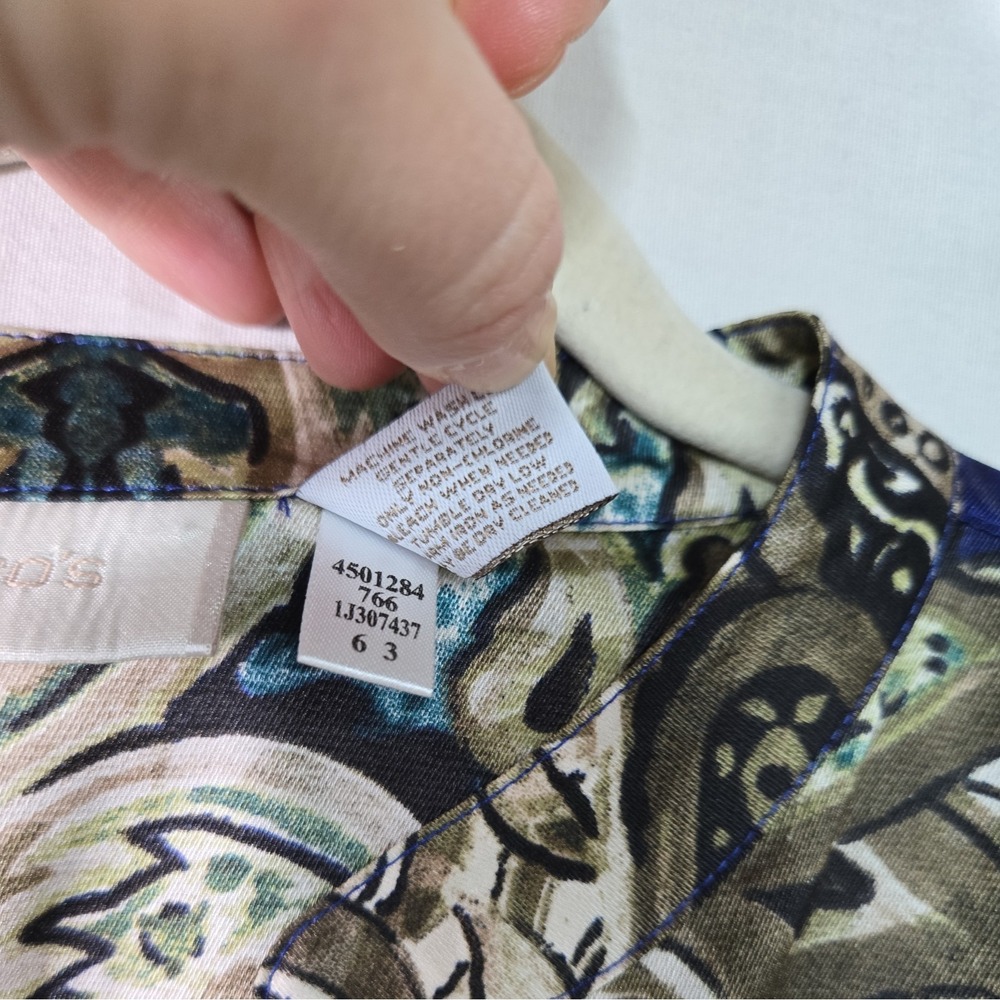 Chico's Women's 3 (XL) Komono Blouse V Neck Top Paisley 3/4 Sleeves Flowy - Picture 4 of 8